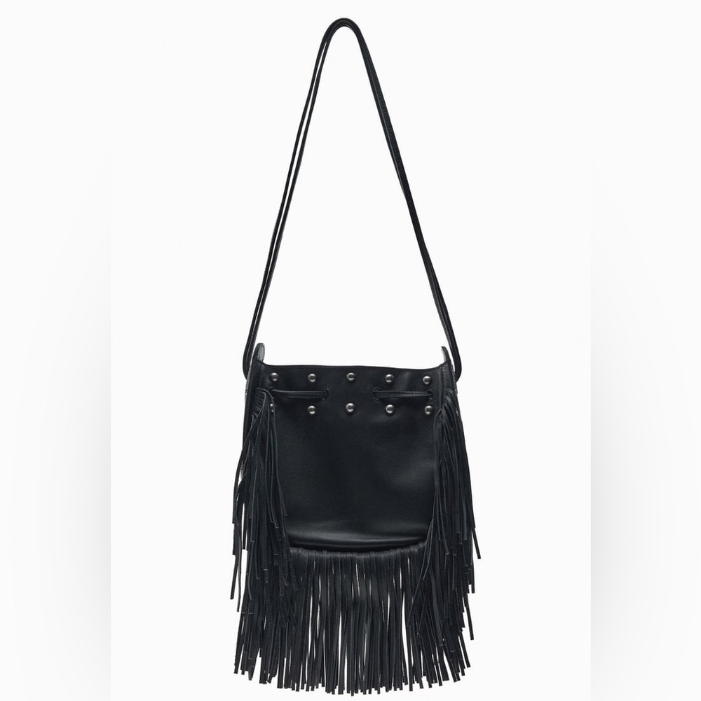 ZARA FRINGED GENUINE LEATHER BUCKET BAG - Picture 6 of 11